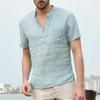 Men's Pure Cotton Casual Short-sleeved Summer Breathable Solid-color T-shirt with Pockets Henry Shirt