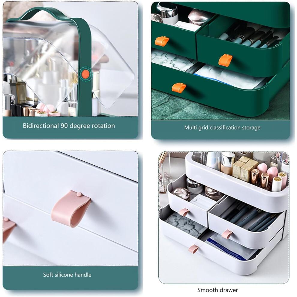Robust PVC cosmetic storage box with clear drawers, portable openings for quick access and durability, home organisation.