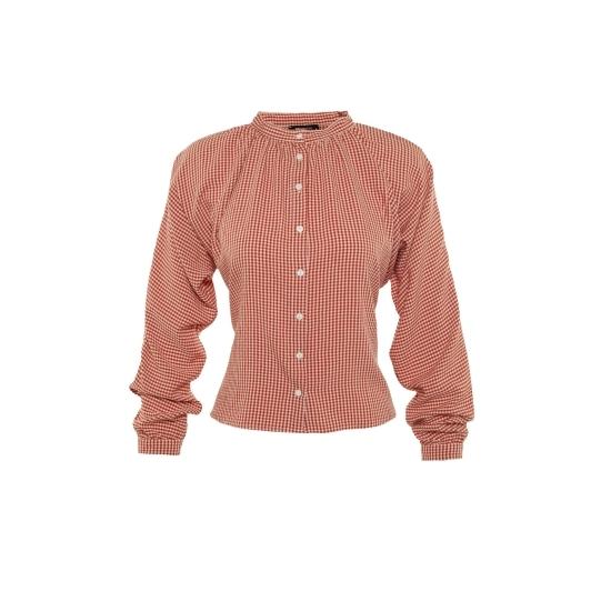 Blouses & Shirts Judge Collar Gingham Balloon Sleeve Shirt