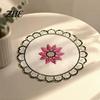 Floral Fabric Dining Mats Flower Shaped Placemat with Embroidered Sunflower Pattern, Pastoral Style for Table, Embroidery Pads Retro Heat Resistant