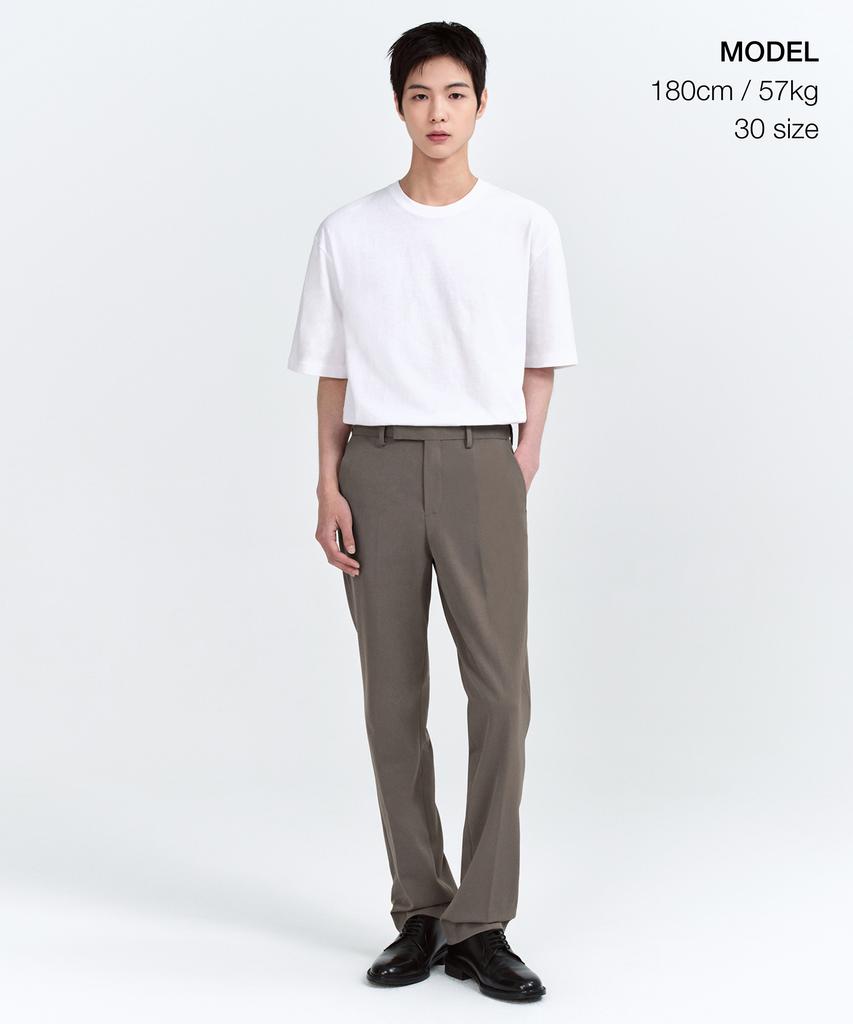 MUSINSA STANDARD Semi-Wide Hidden Elastic Waist Slacks [Dusty Beige]