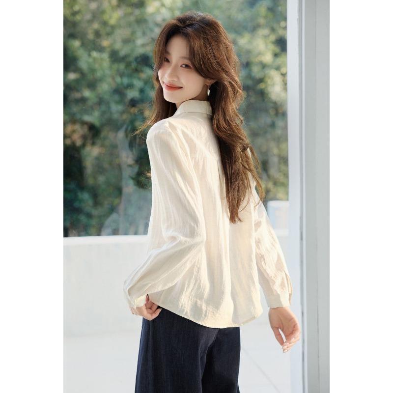 Temperament Versatile Embroidered Lightweight Long-sleeved Casual Shirt for Women 2025 Spring New Basic Classic Commuting