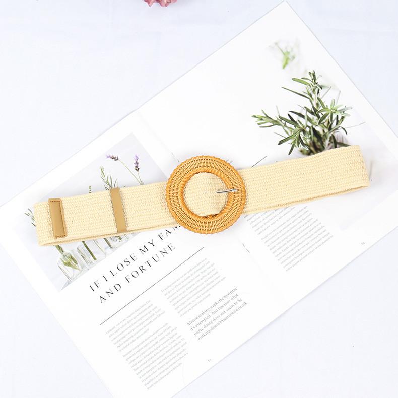 Womens Woven Cotton Linen Waist Belt With Large Round Buckle For Summer Beach Outfits