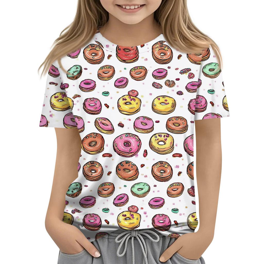 Children's Fashion Casual Short Sleeve Plant Printed Round Neck T-Shirt Top