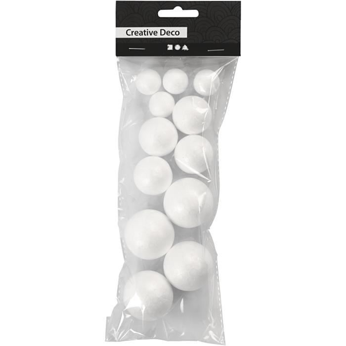 Boules de polystyrène - 3 tailles différentes - 4 pièces de chaque - Blanc