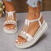 Fashion Rhinestone Platform Sandals Women Summer 2025 Thick Sole Non Slip Beach Shoes Woman Shiny Crystal Bohemian Sandals Mujer