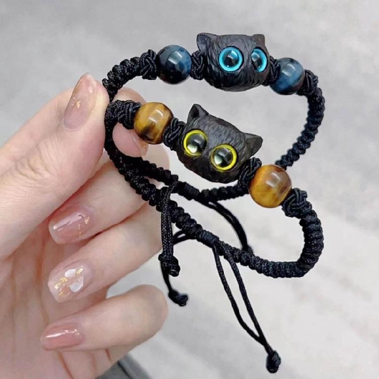 Cats Bead Wristband Carved Cats Bracelet Braided Rope Cats Hand Chain Bracelets