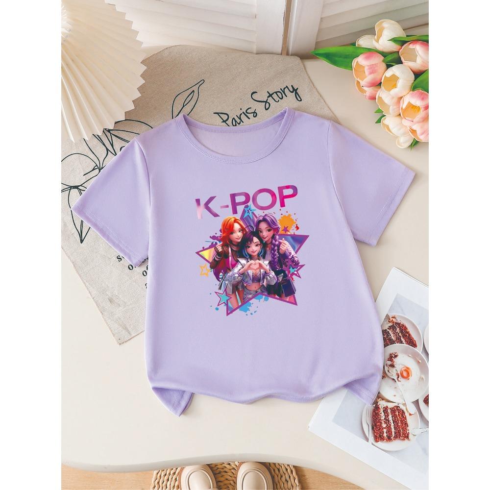 Девочки K-POP Идол Группа Принт Футболка с коротким рукавом Милый Мультяшный Графический Принт Детская Летняя Повседневная Футболка