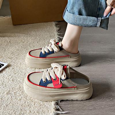 Крутые тапочки женские летние сетчатые супер огонь толстоподошвенные ленивые туфли на одном педале сумка голова полутапочки новая повседневная обувь шлепки