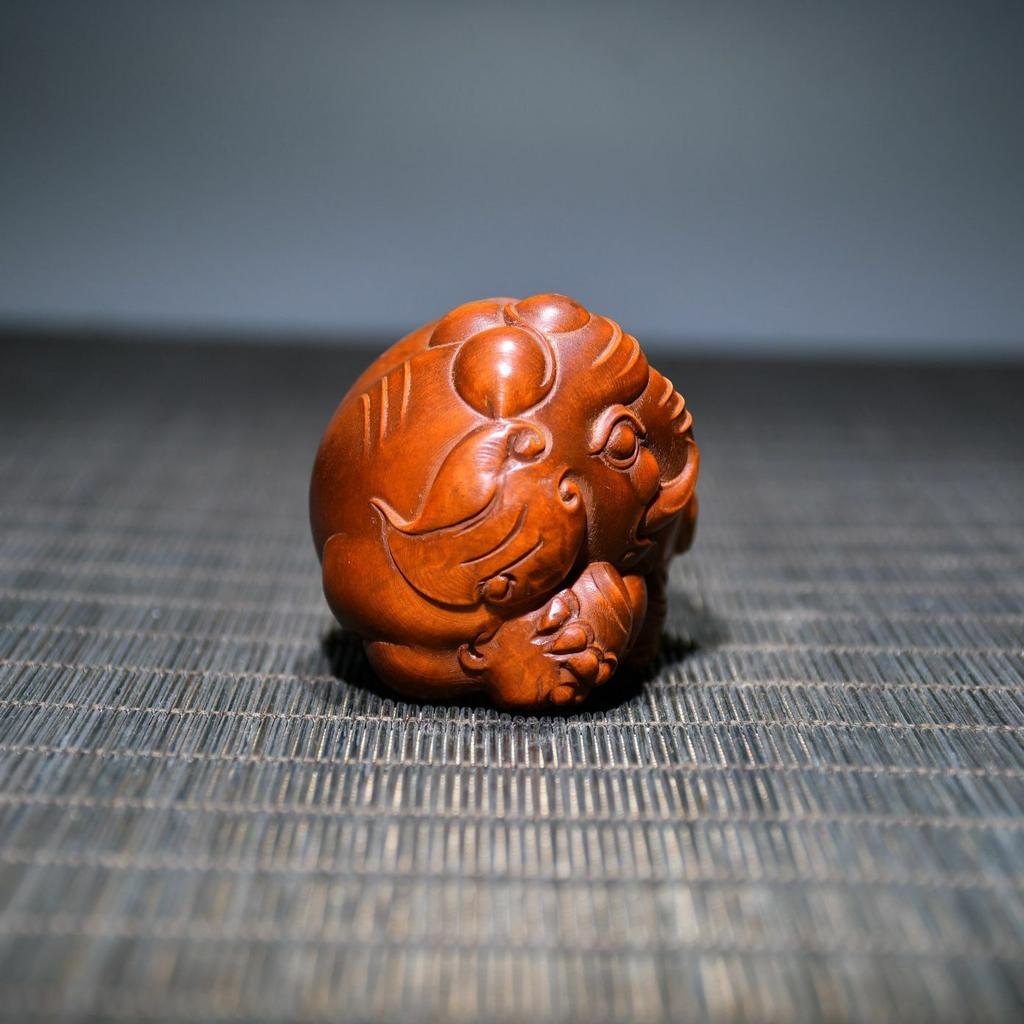 Chinese Antique Boxwood Wood Carving Exquisite Elephant Statue Collection Art