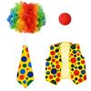 Halloween Clown Cosplay Costume Kit Wig Red Nose Gloves Vest Tie Shoe Men Women Adults Party Stage Performance Clown Dress-up Prop Clothes Accessories