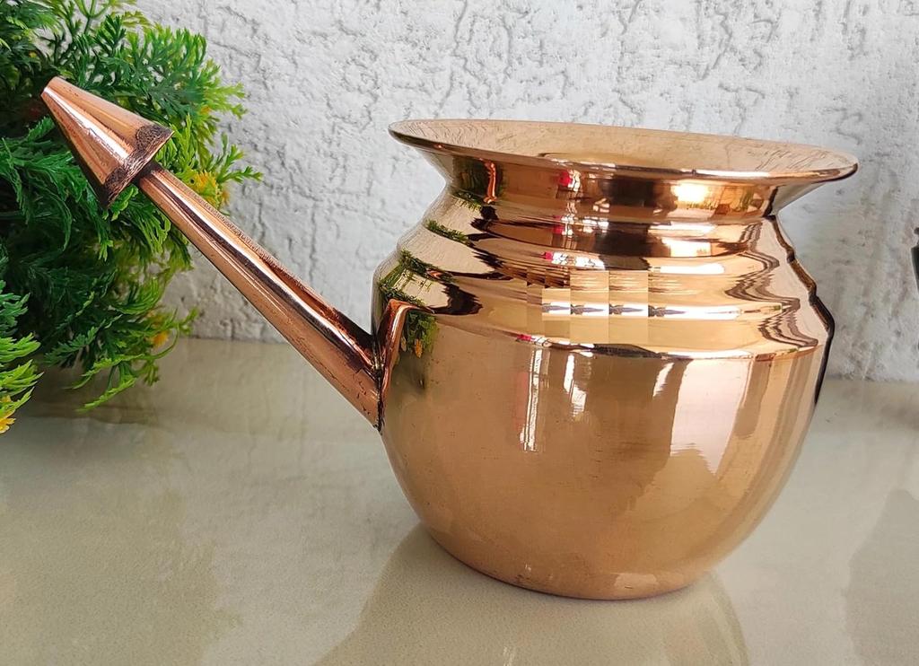 TreegoArt 100% Copper Plain Neti Pot Wash Neti pitcher For Storing And Serving Water - Pack Of 1 (250 ML Copper Neti Pot)