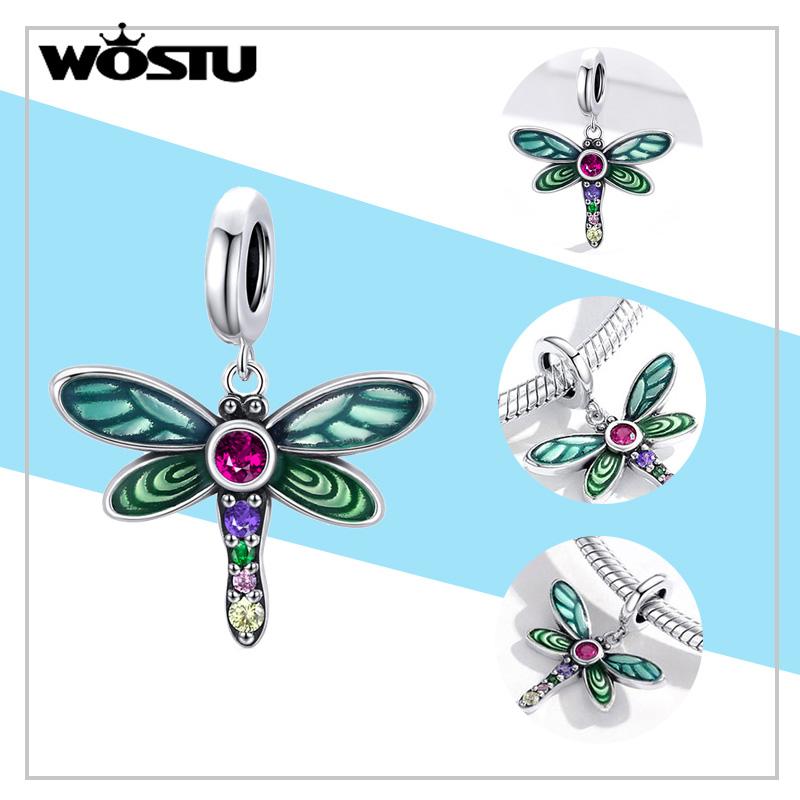 WOSTU Fashion Spring Series Charms Beads Real 925 Sterling Silver Flower Bird Pendent Fit Original DIY Bracelet Necklace Jewelry