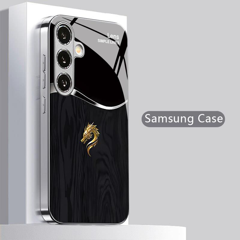 2D чехол для телефона с узором из черного дерева и золотой головой для Samsung S26 S25 S24 S23 S22 S21 S20 A56 A36 A16 Электрооцинкованная стеклянная защитная крышка