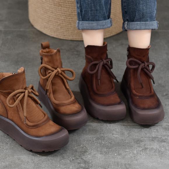 Johnature Ретро-ботинки из натуральной кожи с толстой подошвой, короткие, с круглым носком, женские, на плоской платформе