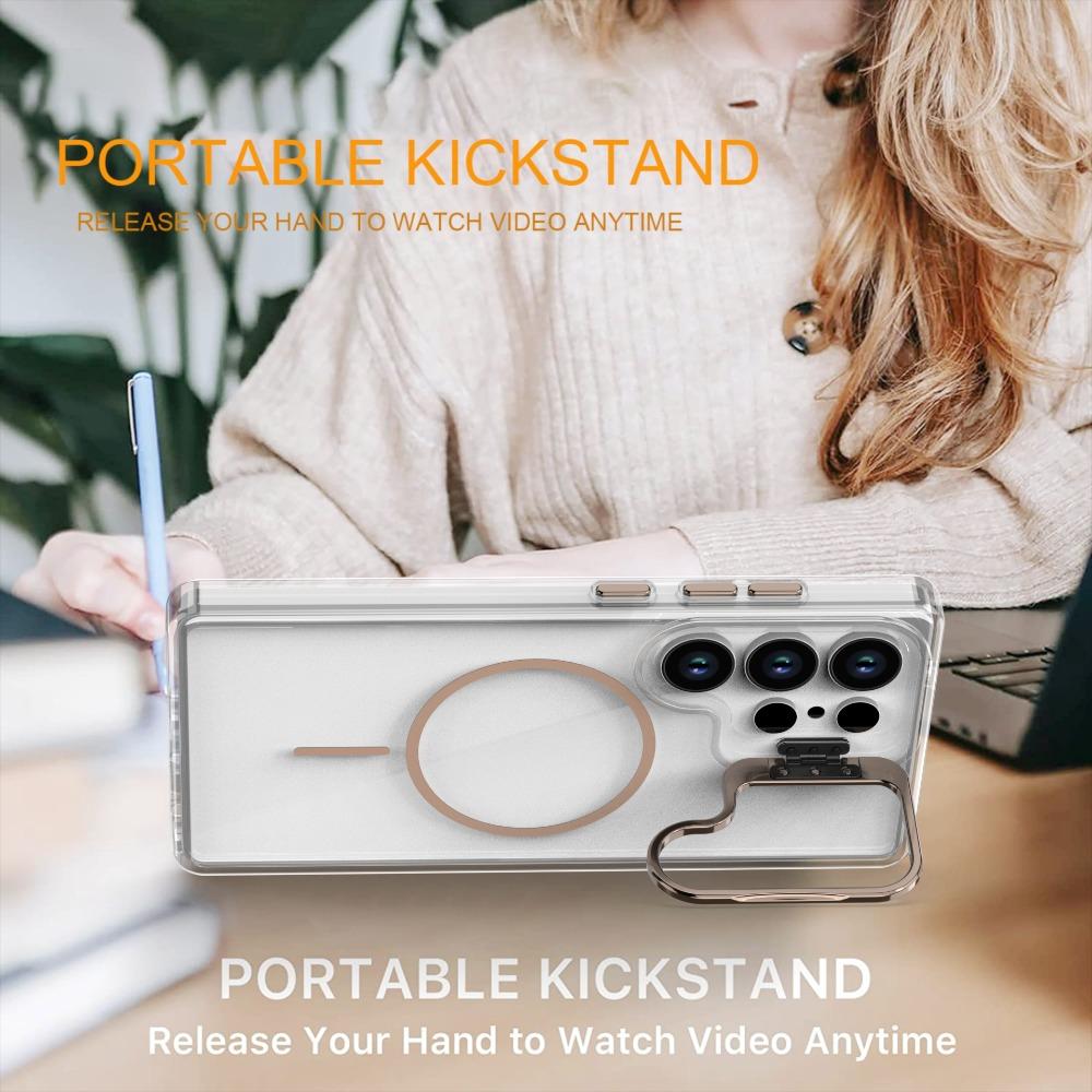 Luxury Clear For Magsafe Magnetic Lens Stand Holder Phone Case For Samsung S25 Ultra S24 S23 Plus FE A06 A07 A16 A17 A26 Cover