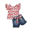 Baby Toddler Girls Floral Short Sleeve Tops T-Shirt Vest & Denim Shorts Set Kids 1T 2T 3T 4T 5T 6T Clothes Summer Outfits