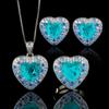 Ювелирный набор Кольцо Ожерелье Серьги Сердце Океана Параиба Blu-Ray Премиум Женские украшения