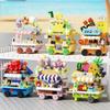 NEW DIY Selling Car Food Truck Fruit Ice Cream Store Flower Street View Building Blocks Kit Girls Bricks Model Kids Toy Children