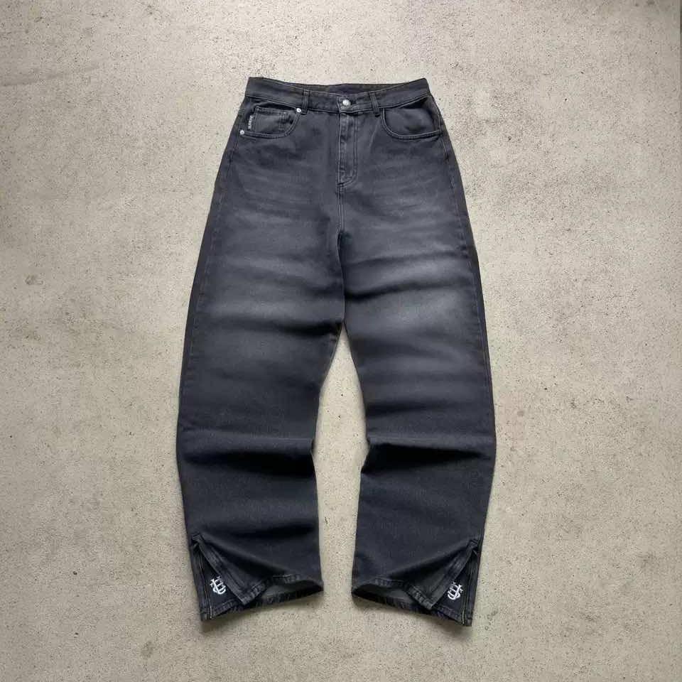Hip-hop Y2K Retro Low Waist Wide Leg Zipper Pants Y2k Clothing Fashion Embroidered Loose Jeans