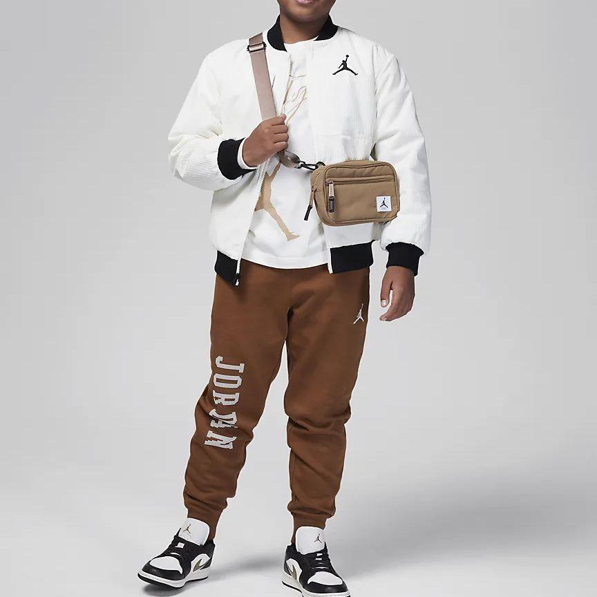 Jordan MJ Essentials Member Letter Tie Casual Ribbed Cuff Fleece-Lined Knit Sweatpants Kids Bottoms Light-British-Tan FV5650-281