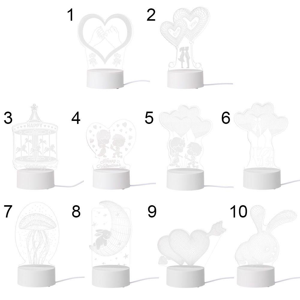 Day Gift Home Decor Acrylic LED Night Lights Luminous Table Lamp 3D LED Light Rabbit Heart Love