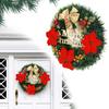 Christmas Plastic Wreath with Red Flowers and Bow for Wall Door Decor Holiday Party Home Garden Decorations