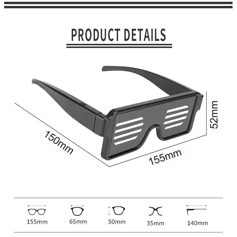 Светодиодные очки для вечеринки Многоязычные USB-зарядка Светодиодные мигающие светящиеся очки Рождественский концерт Вечеринка по случаю дня рождения Праздничные светящиеся солнцезащитные очки