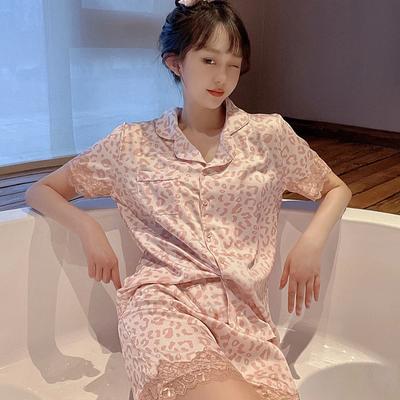 Розовая леопардовая кружевная сексуальная женская пижама из 2 предметов, французская элегантная модная домашняя одежда для сна, новая летняя ночная рубашка для ленивых леди
