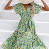 QICED Women's Fashion Summer Spring Floral Print Short Sleeve V-Neck Casual Dresses