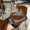Women Vintage Single Shoulder Bag Large Capacity Casual Bag Solid Color Simple Versatile Soft PU Bag