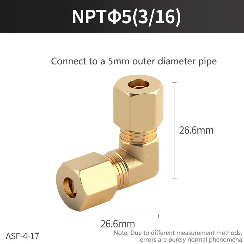 Латунный угловой фитинг NPT, тип с двойным обжимным кольцом, 90 градусов, прямой угол, коррозионностойкий адаптер для ремонта топливной линии