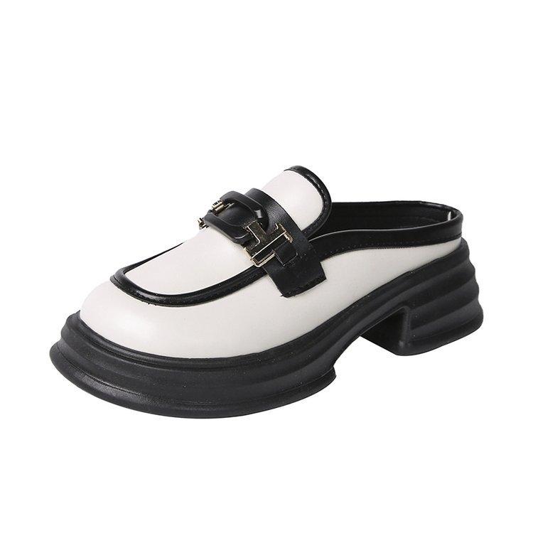Женские туфли на платформе в британском стиле, маленькие кожаные туфли 2024 года, повседневная мода, круглая голова, толстый каблук, одна педаль, мокасины с застежкой-молнией