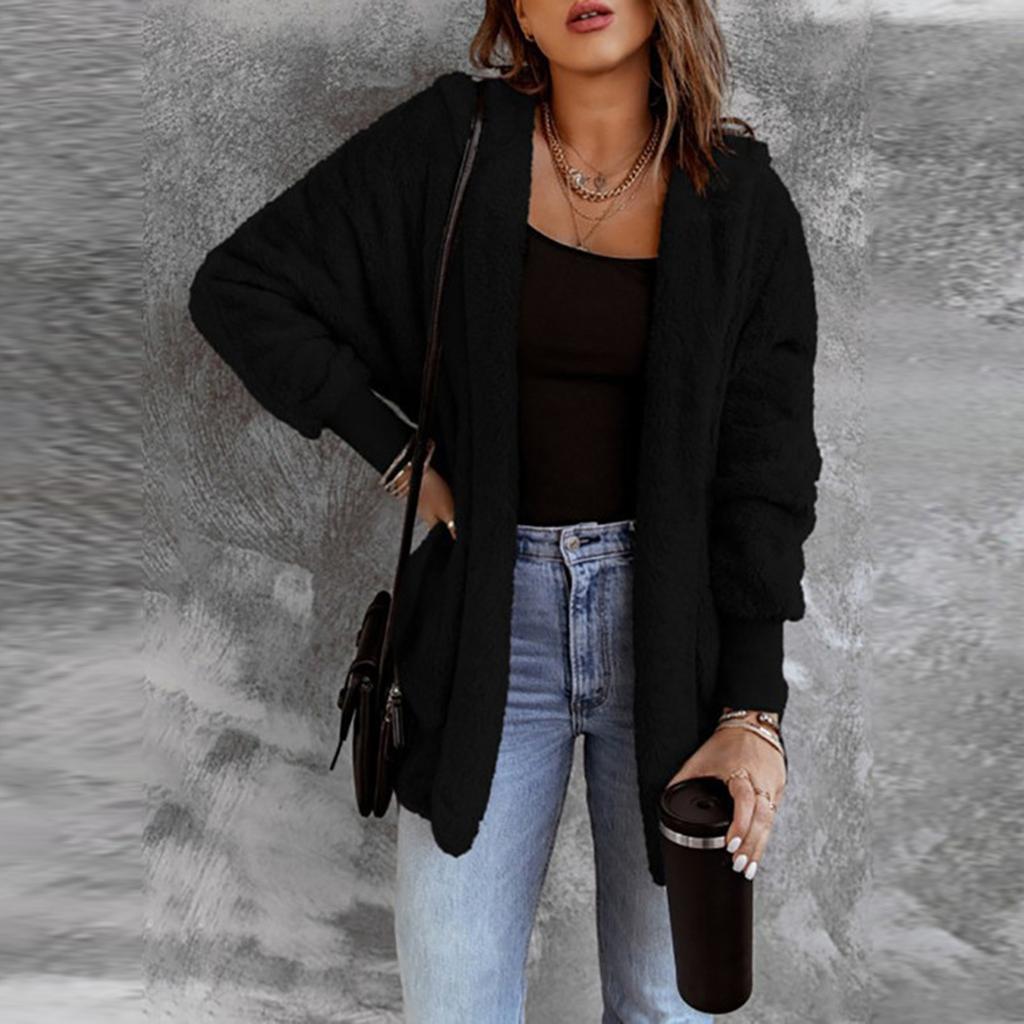 Женский модный кардиган, однотонный плюшевый топ с длинными рукавами