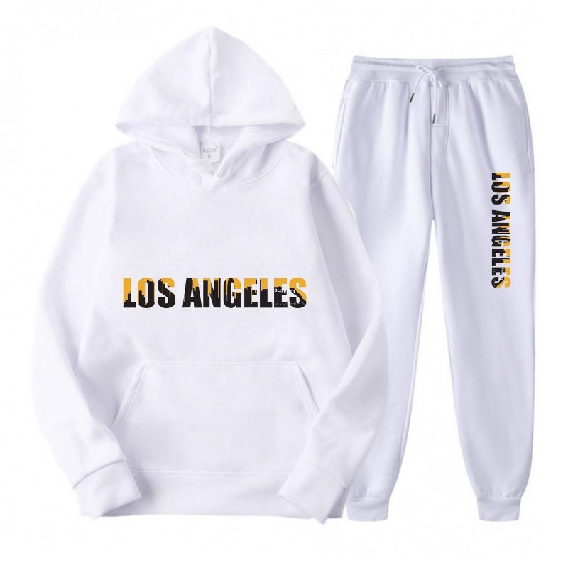 Letter Print Fleece Tracksuit Men Women Loose Fit Hoodie Sweatpants Set Casual Sportswear