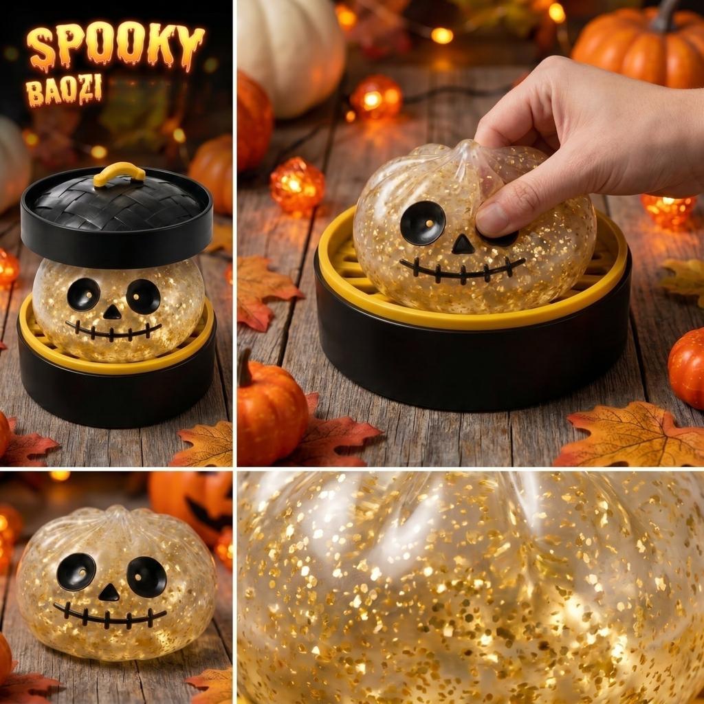 Halloween Pumpkin Squishy Toy with Steamer Lid Soft Slow Rising Stress Relief Toy for Kids and Adults Sensory Fidget Toy