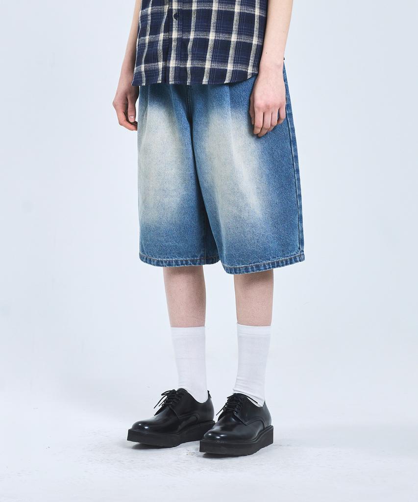 STANDARDERROR 87-Stan174 Heavy Washed Bermuda Denim Pants Deep Blue