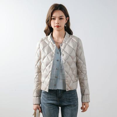 90 флис простой внутренний крой женский пуховик ромбовидный круглый вырез новая женская легкая пуховая куртка