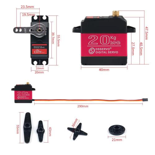 Set of 4 DS3218 Waterproof 20KG Digital Servo, Full Metal Digital Steering Servo with 25T Servo Arm for RC (180)