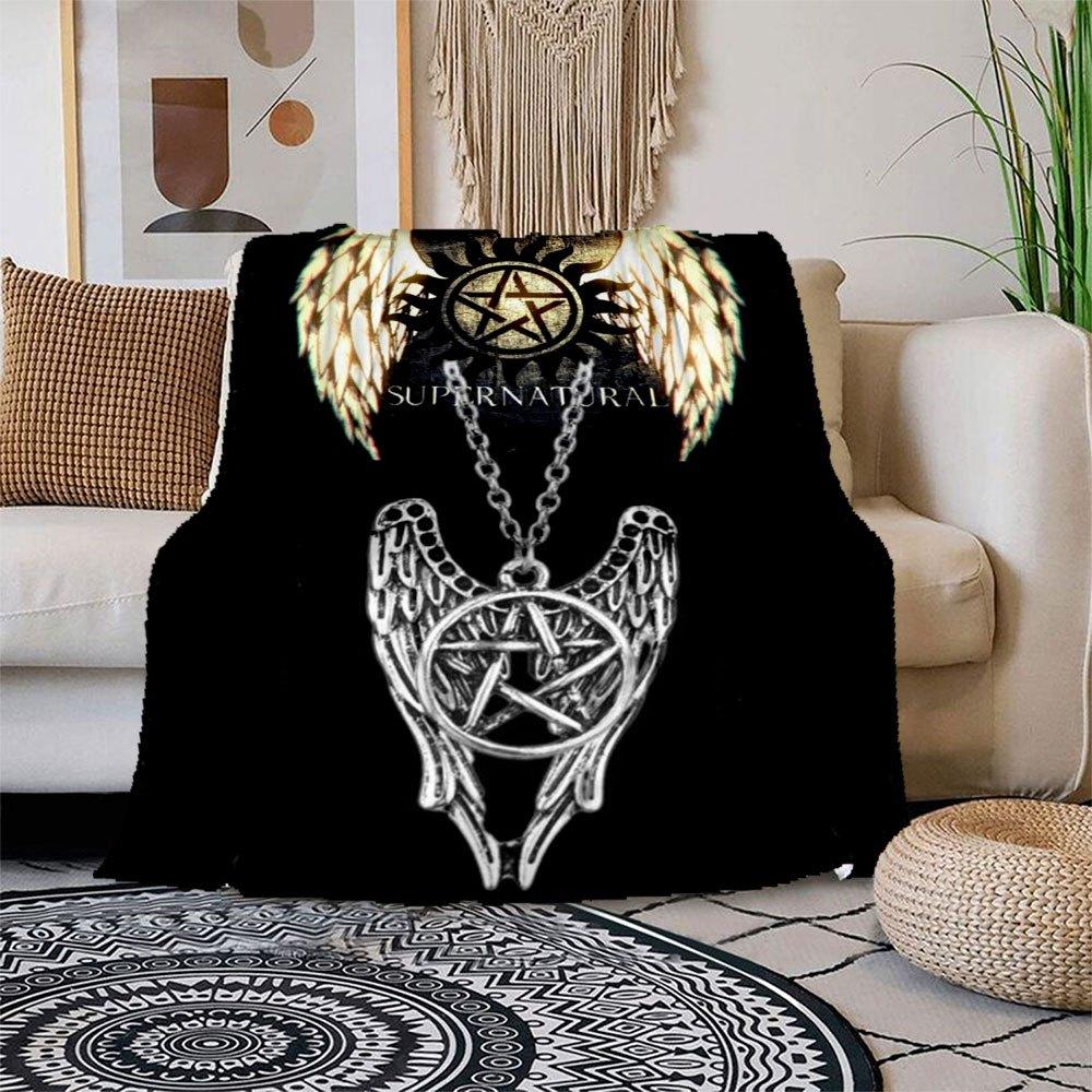 Supernatural Angel Wings Pendant Necklace for Men WomenBlanket Flannel Throw Blanket for Sofa, Bed, Travel, Camping, Office, Couch, Chair, A