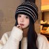 Полосатая шапка в японском стиле с надписью, свободная, с большой головой, шерстяная, теплая и универсальная для детей осенью и зимой. Вязаная шапка-бини для мужчин