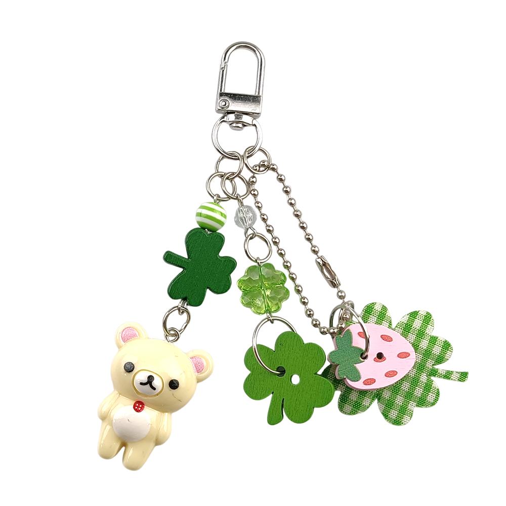Cute Bell Bear Pendant Matching Phone Keychains Handmade Rilakkuma Strawberry Beaded Accessories Couple Gifts 6