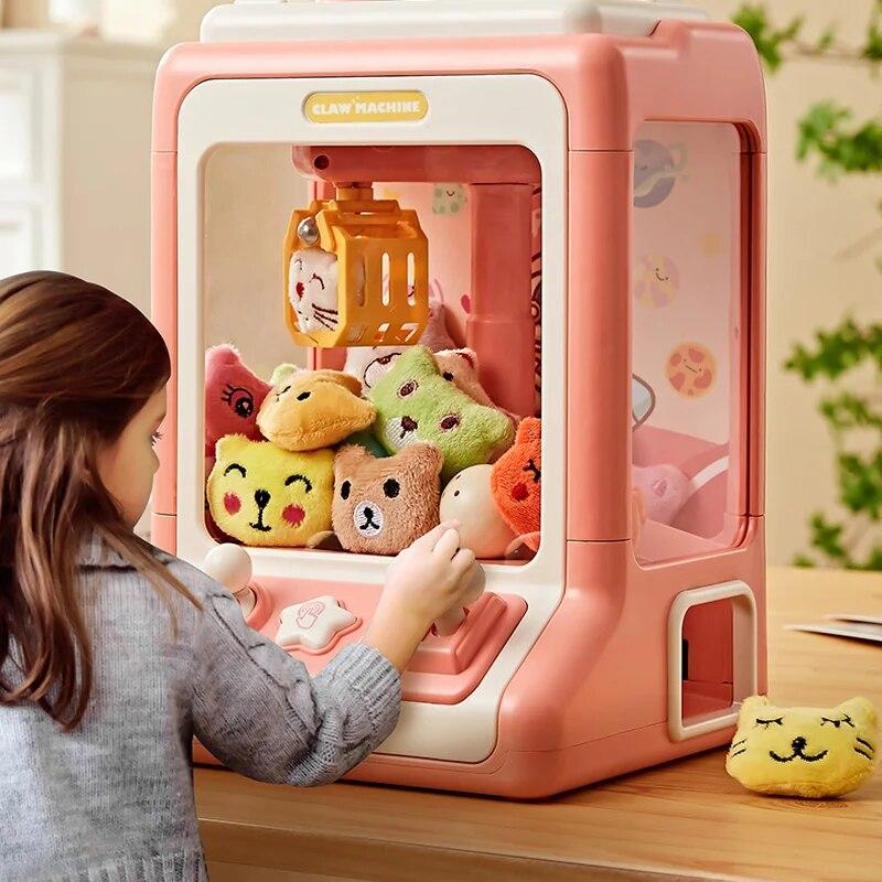 Automatic Doll Machine Toy For Kids Mini Cute Cartoon Coin Operated Play Game Claw Crane Machines With Light Music Children Toys