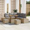 8-piece Garden Sofa Set with Beige Cushions Poly Rattan Acacia, Garden Dining Set 3362917