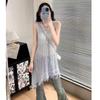 New V-neck Fringed Knitted Sleeveless Dress 2025 Fall Women's Fashion Loose Hollow Long Blouse Vest Casual Knit Tanks Top Tassel Hollow Thin Blouse