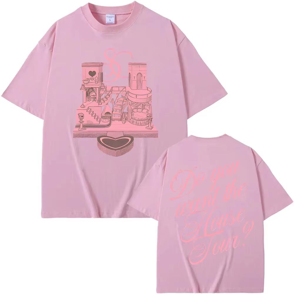 Новая футболка Сабрины Карпентер для домашнего визита Высококачественная мужская и женская футболка Свободный крой Повседневная Уличная одежда для пары Футболка