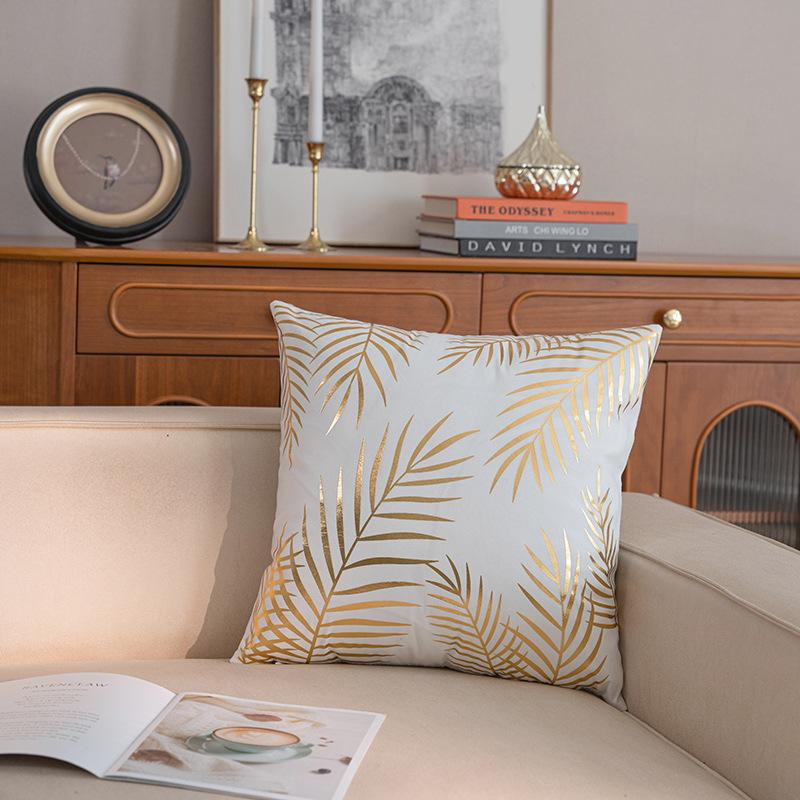 Pack of 2 Throw Pillow Covers 18x18 Inch for Couch Bed Sofa,Throw Pillow Covers with Gold Leaves Feather, Modern Bedroom Living Room Home Decor