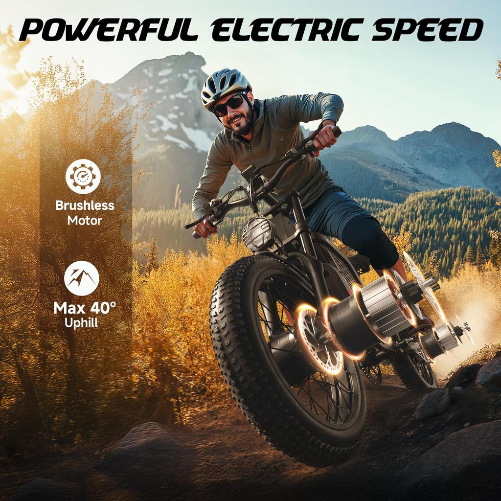 TIFGALOP Adult Electric Bicycle, 2000W Powerful Dual Motor, 52V 24Ah Lithium-ion Battery, 45-90 Km Range, 20-inch Wide Tires