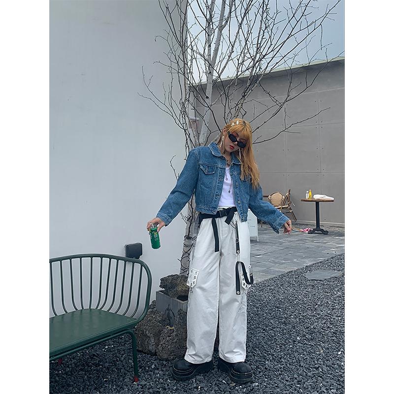 Черные брюки-карго в стиле Харадзюку, женские брюки-карго в готическом стиле с цепочкой, белые широкие брюки, женские хиппи, уличный стиль, эмо-торговый центр, гот