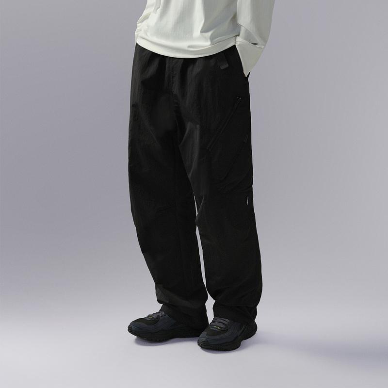 Li-Ning CF Water-Resistant Solid Color Mid-Rise Drawstring Comfortable Breathable Loose Straight Casual Pants Men Bottoms Black AYKU719-4